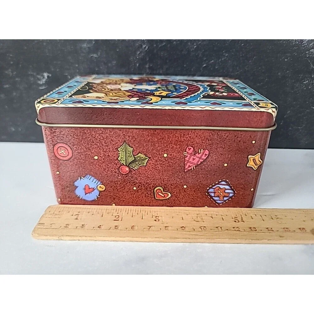 Vintage Angel Folk Art Lidded Tin, EMPTY